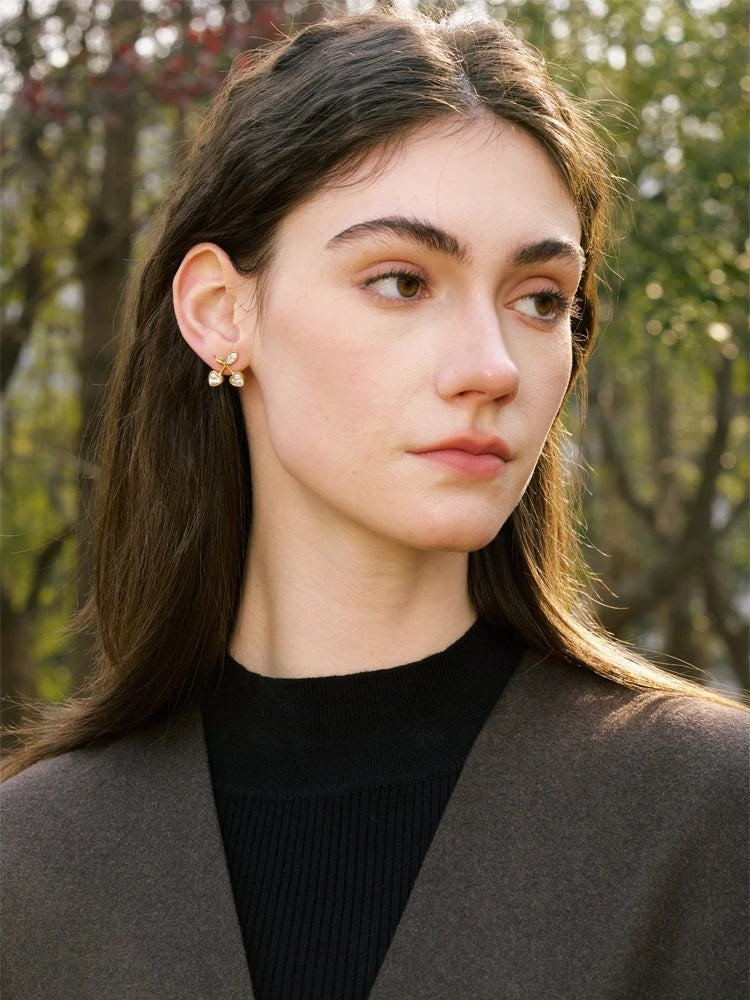 Shiny cherry cubic zirconia stud earrings - product image