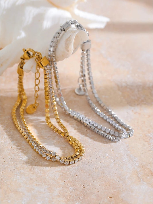 Shiny cubic zirconia adjustable link bracelet lobster clasp - product image