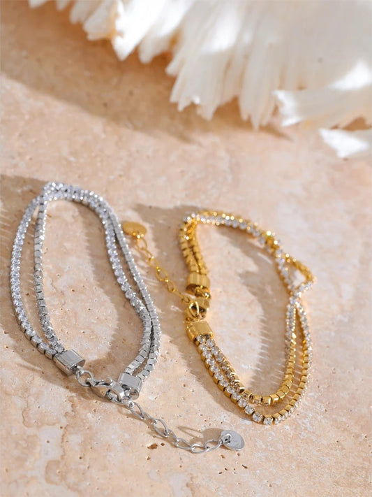 Shiny cubic zirconia adjustable link bracelet lobster clasp - product image