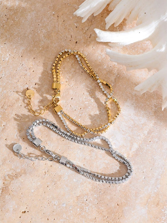 Shiny cubic zirconia adjustable link bracelet lobster clasp - product image
