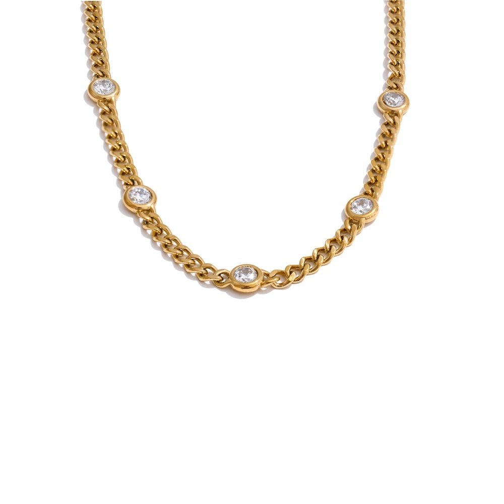 Shiny cubic zirconia chain polished charm necklace - product image
