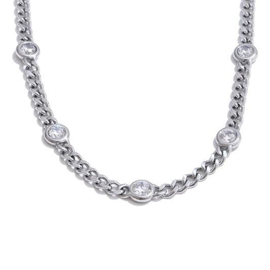 Shiny cubic zirconia chain polished charm necklace - product image