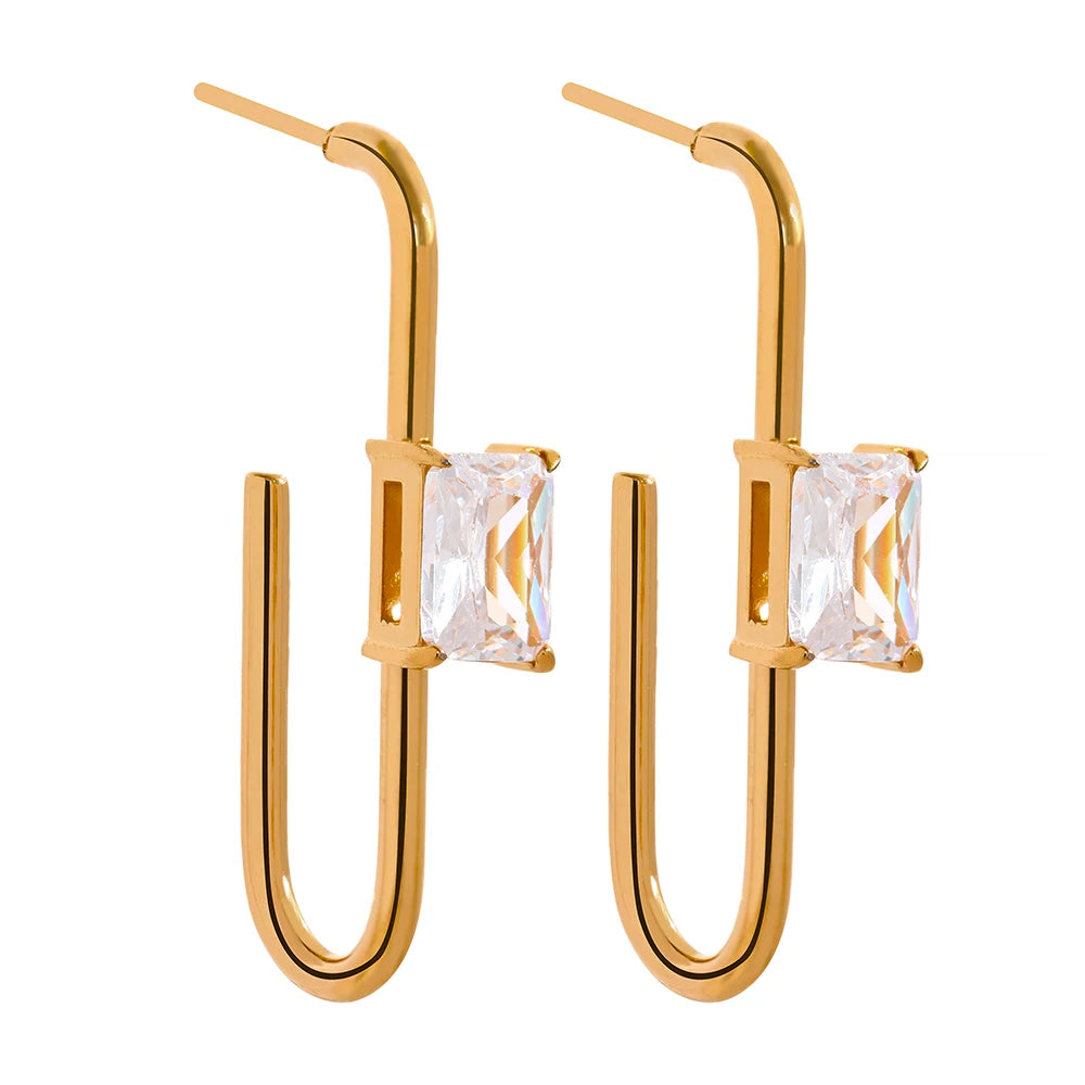 Shiny cubic zirconia charm drop abstract earrings - product image