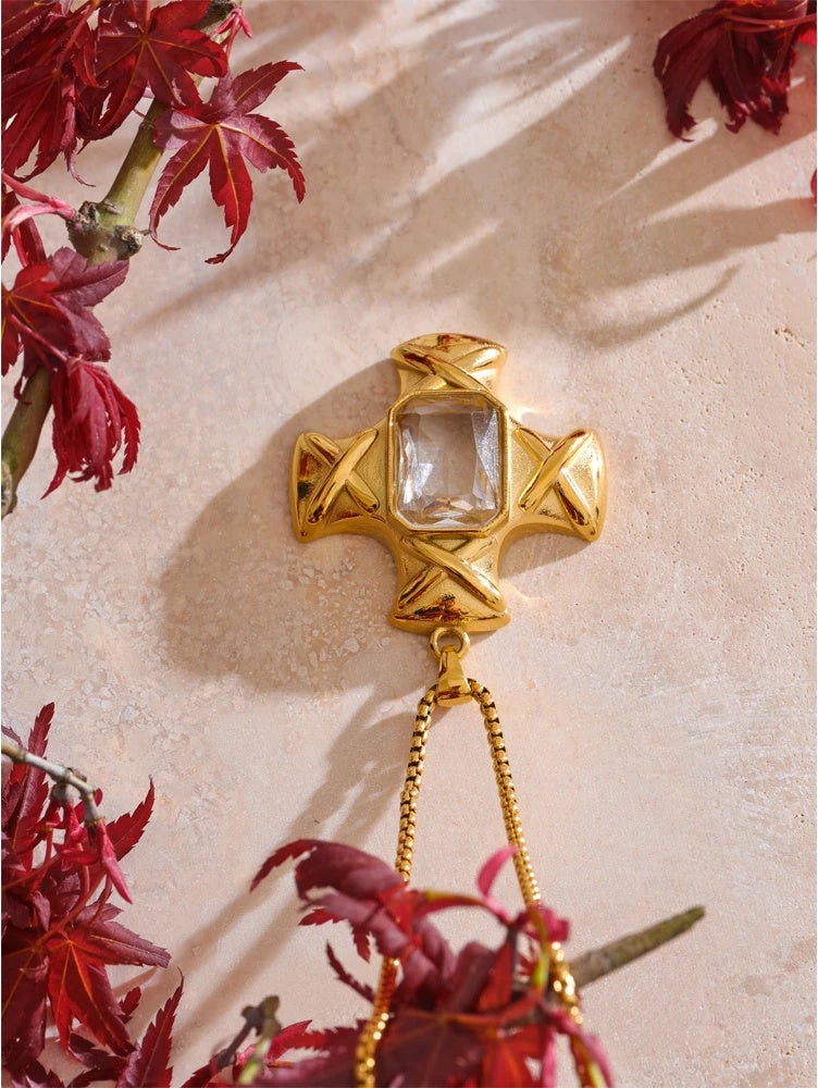 Shiny cubic zirconia cross classic necklace - product image