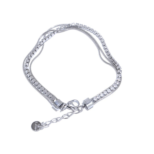 Shiny cubic zirconia layered chain stacking bracelet women - product image