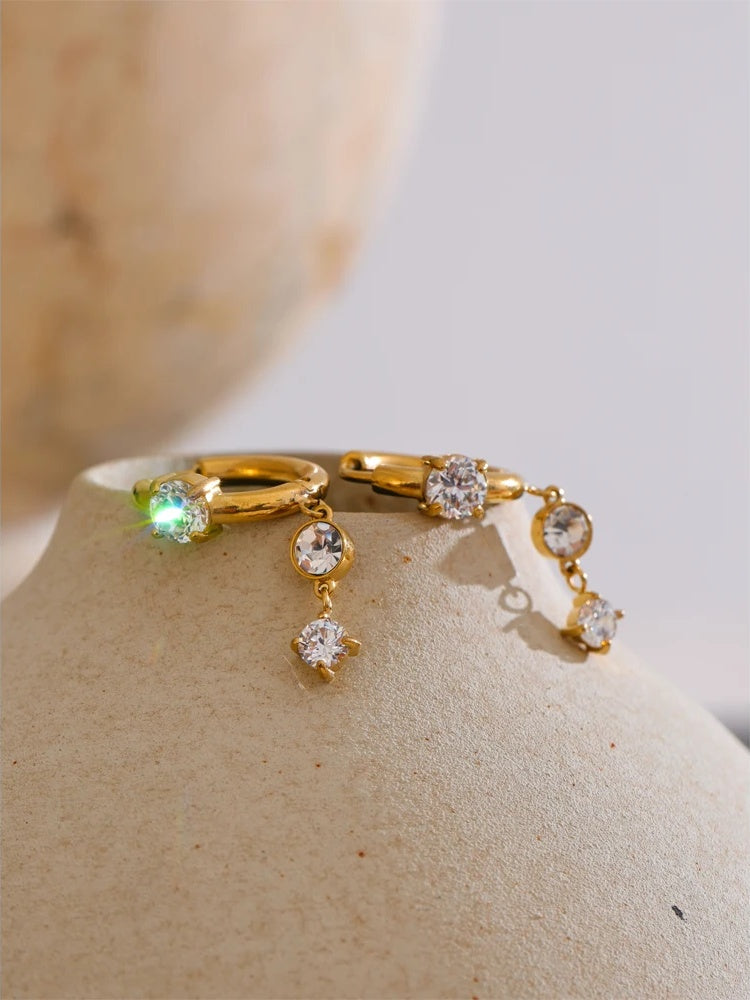 Shiny cubic zirconia modern drop earrings - product image