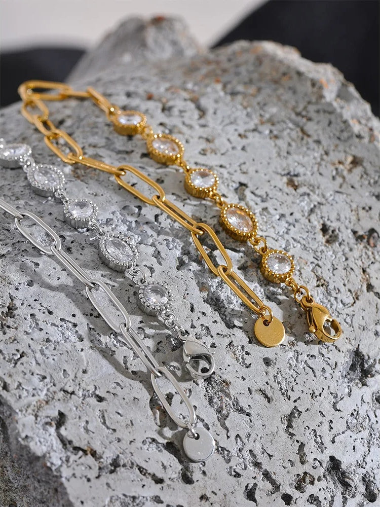 Shiny cubic zirconia round chain fashion bracelet - product image