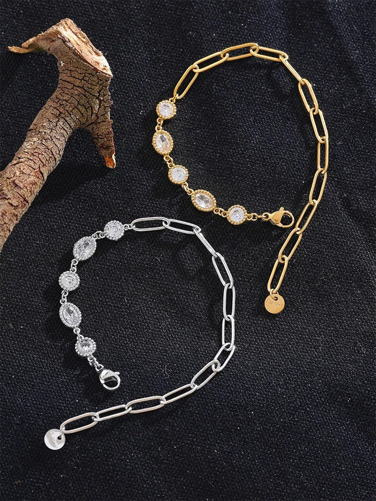 Shiny cubic zirconia round chain fashion bracelet - product image