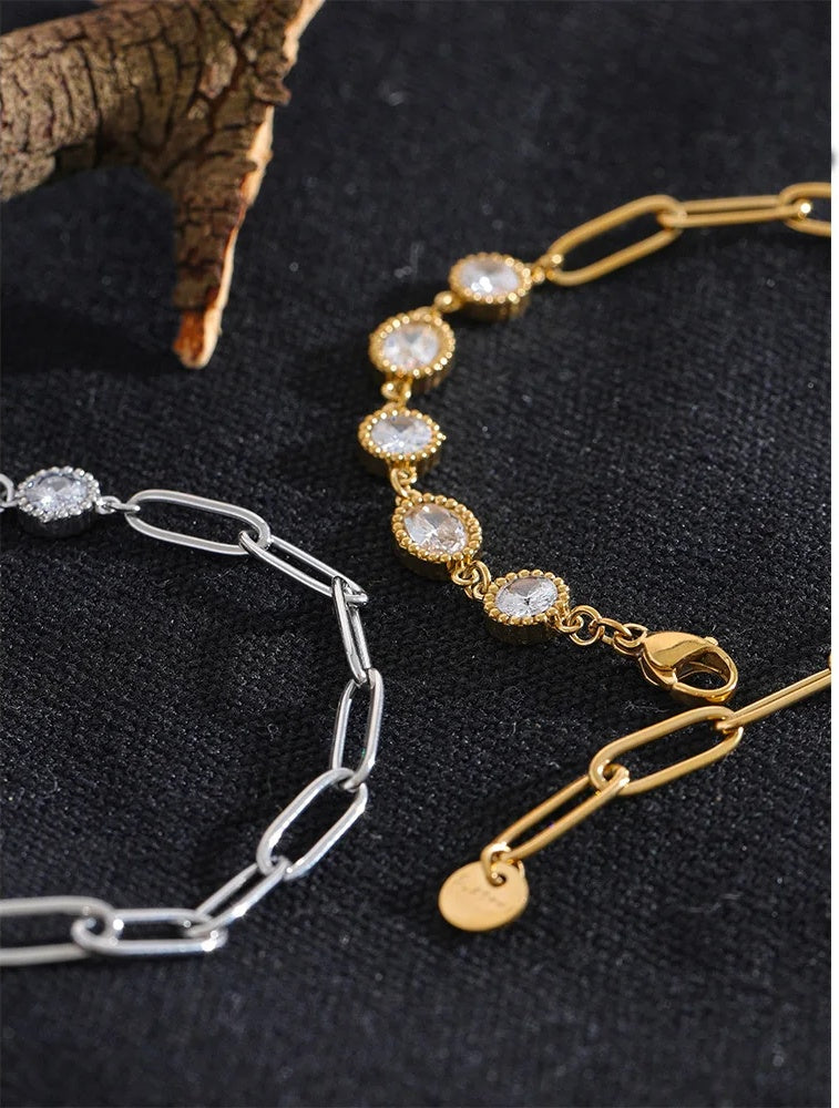 Shiny cubic zirconia round chain fashion bracelet - product image