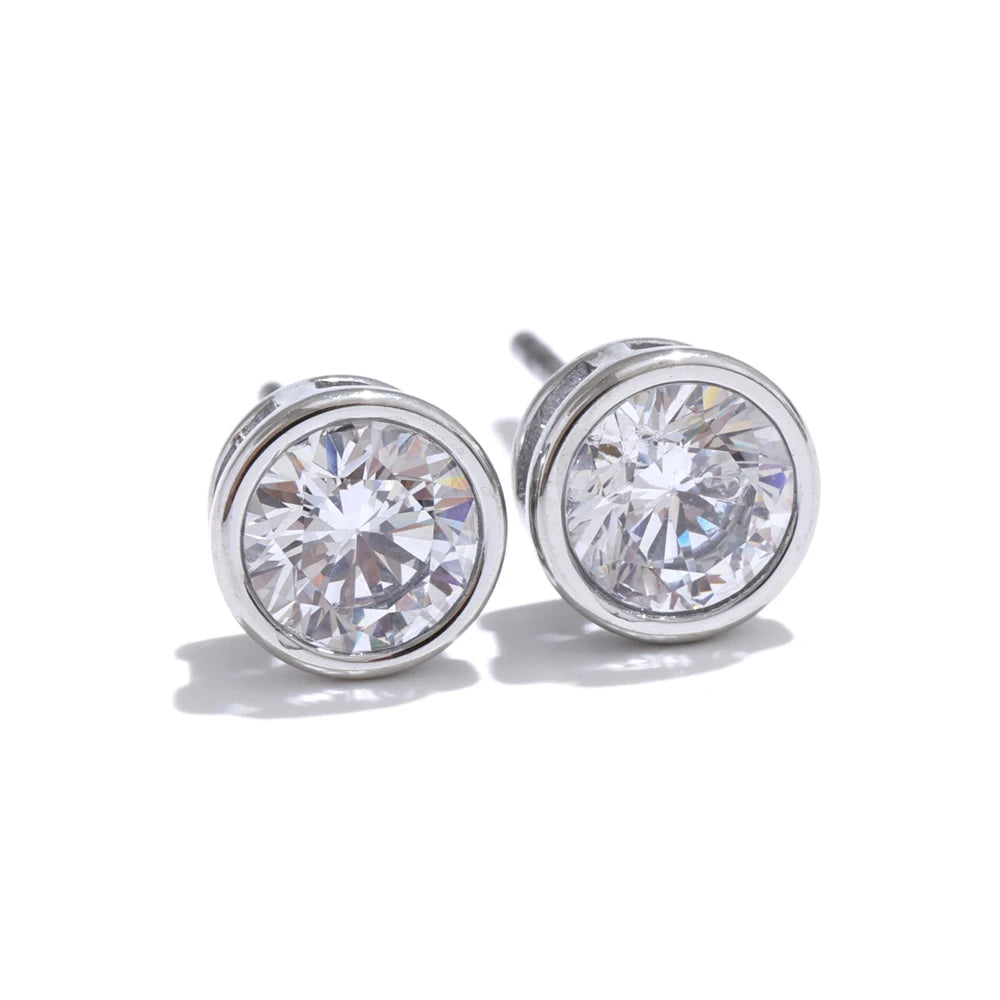 Shiny cubic zirconia round stud earrings - product image