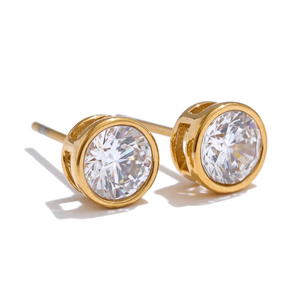 Shiny cubic zirconia round stud earrings - product image