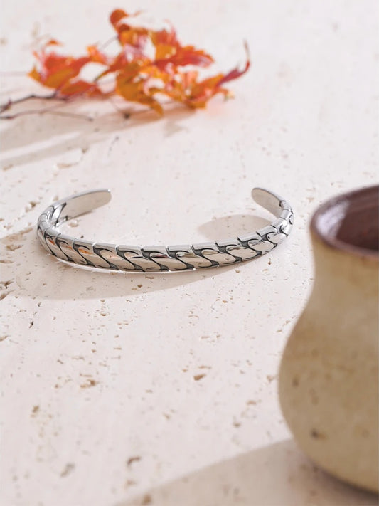 Silver color vintage men cuff bracelet bangle - product image