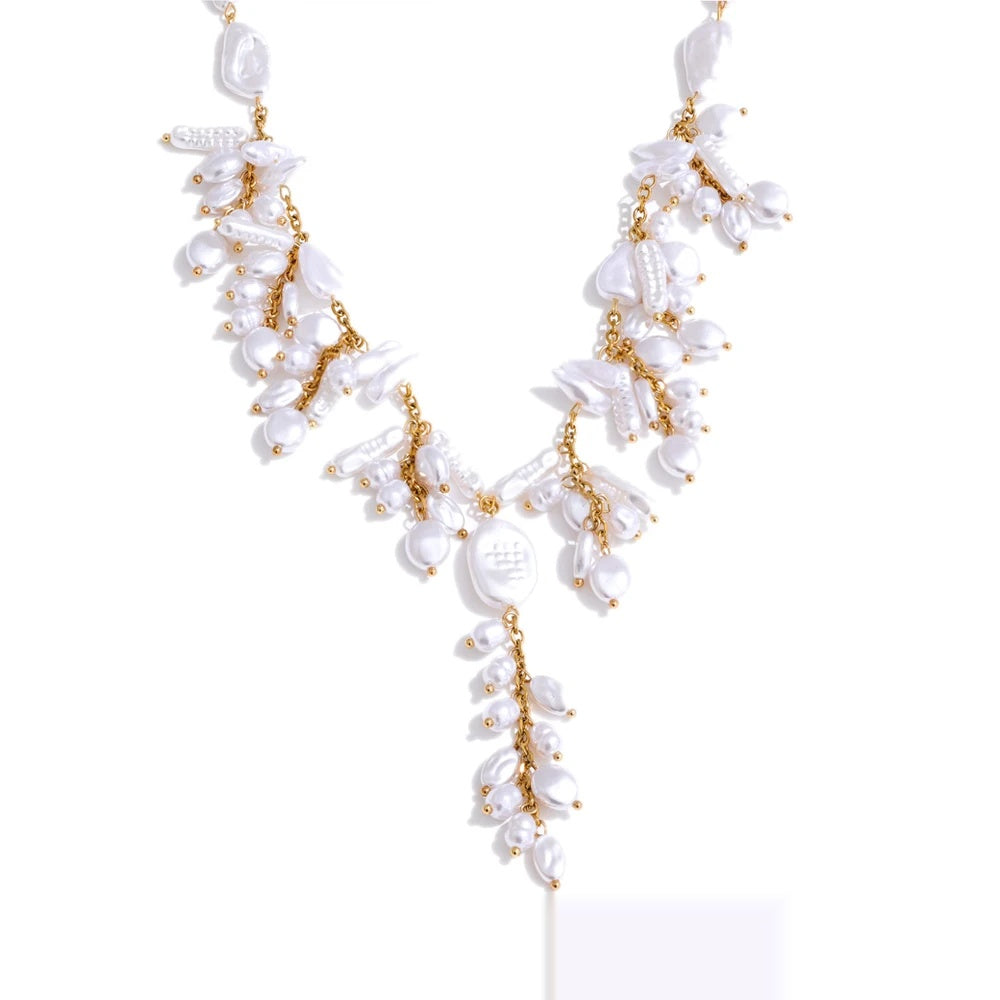 Simulated pearl abstract pendant necklace - product image