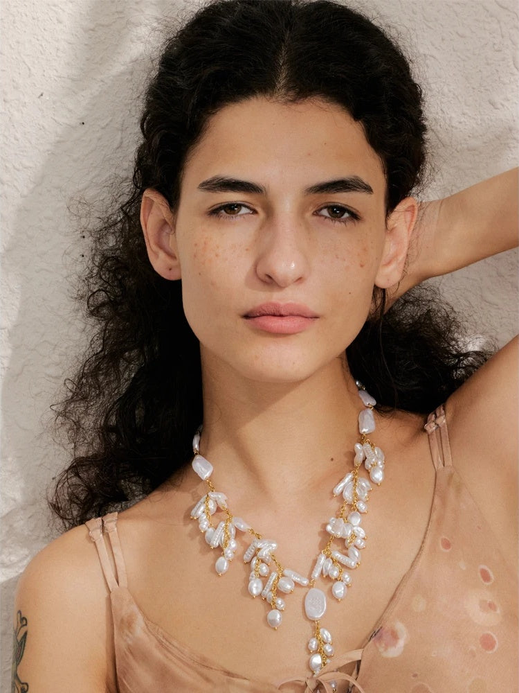 Simulated pearl abstract pendant necklace - product image