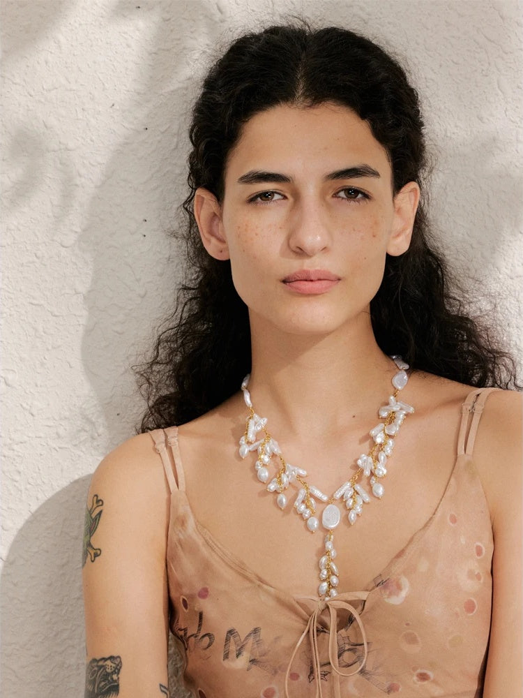 Simulated pearl abstract pendant necklace - product image