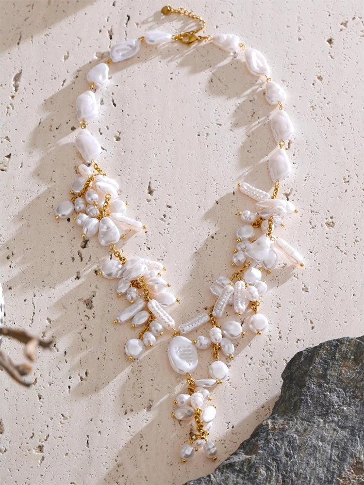 Simulated pearl abstract pendant necklace - product image