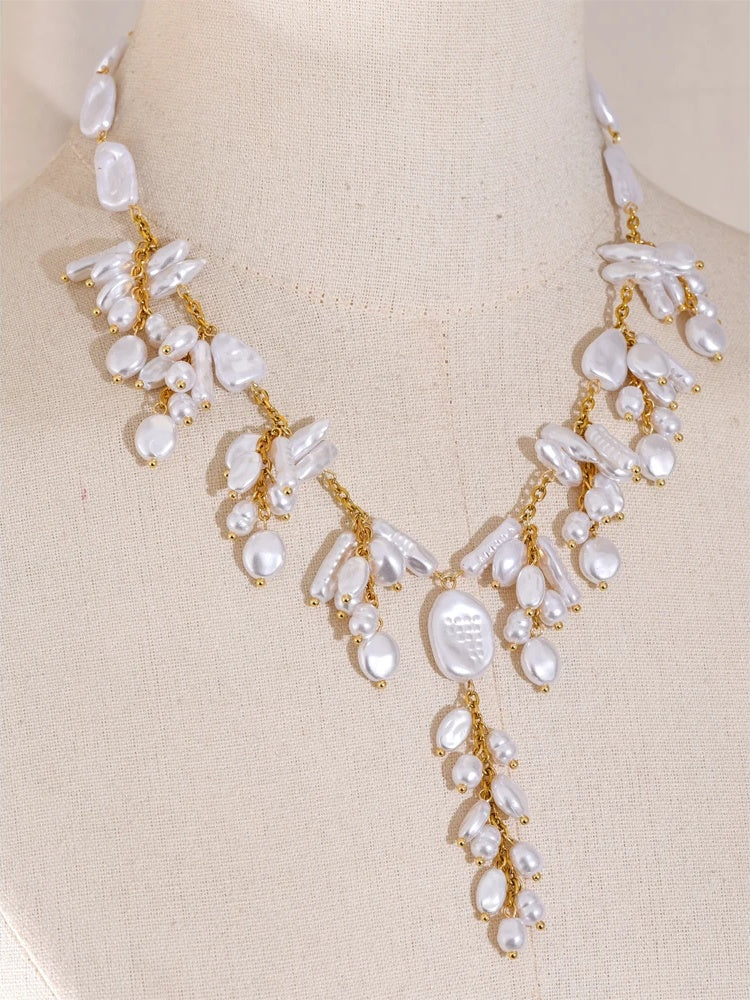 Simulated pearl abstract pendant necklace - product image