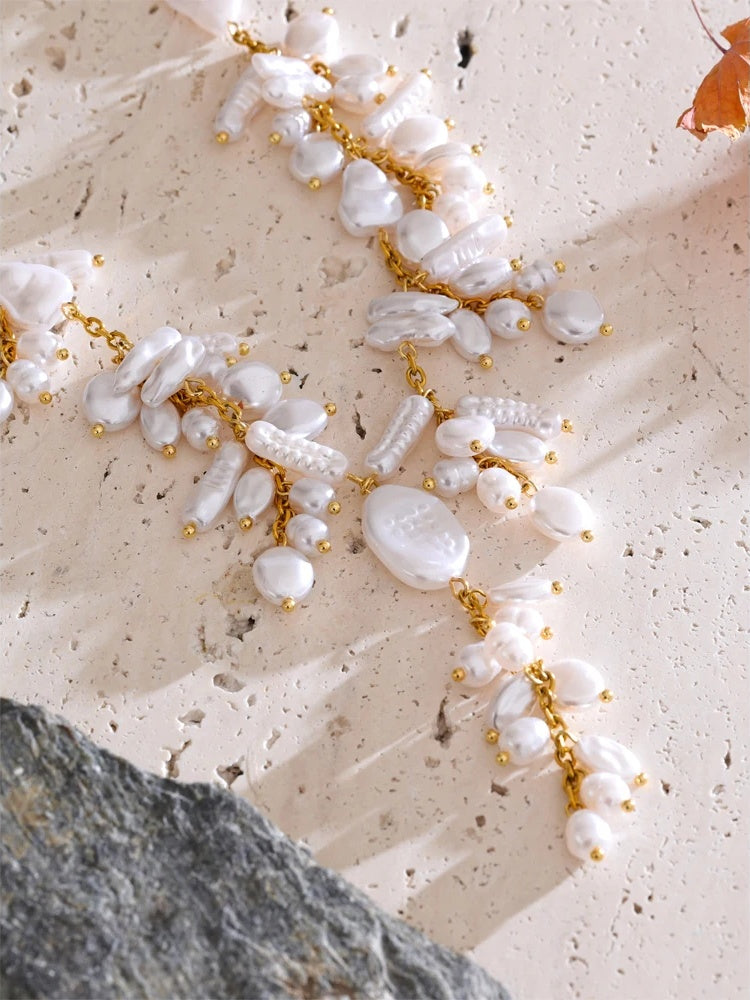 Simulated pearl abstract pendant necklace - product image