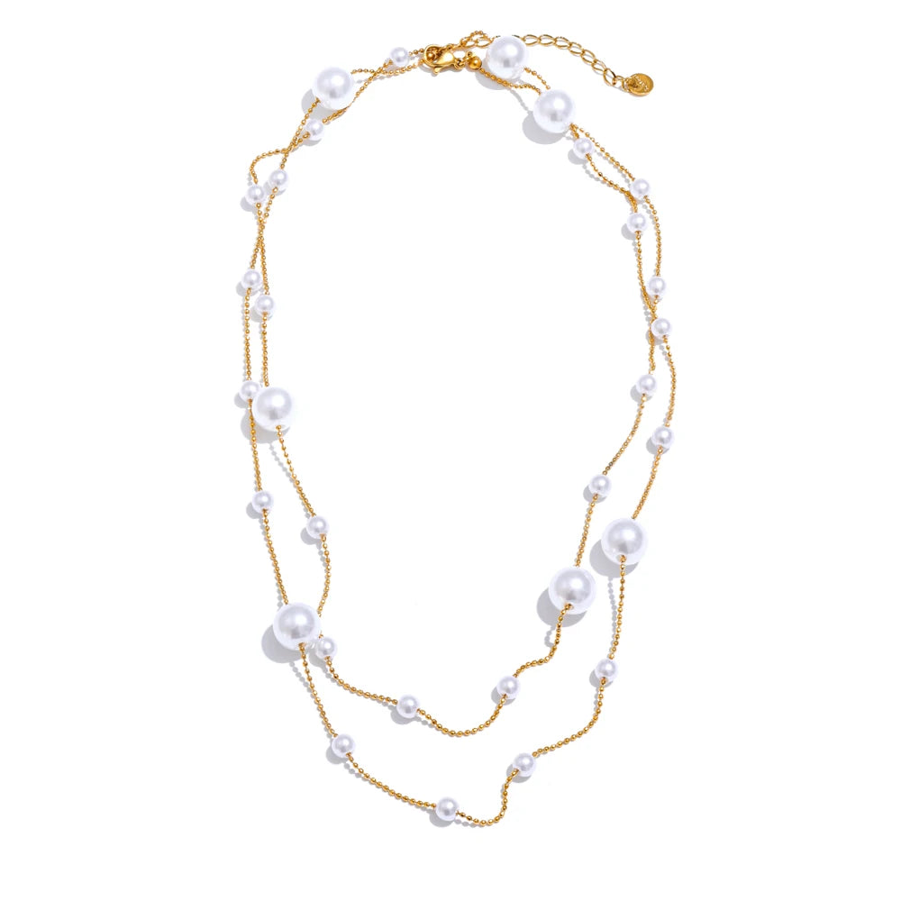 Simulated pearl beads long chain sweater necklace - product image