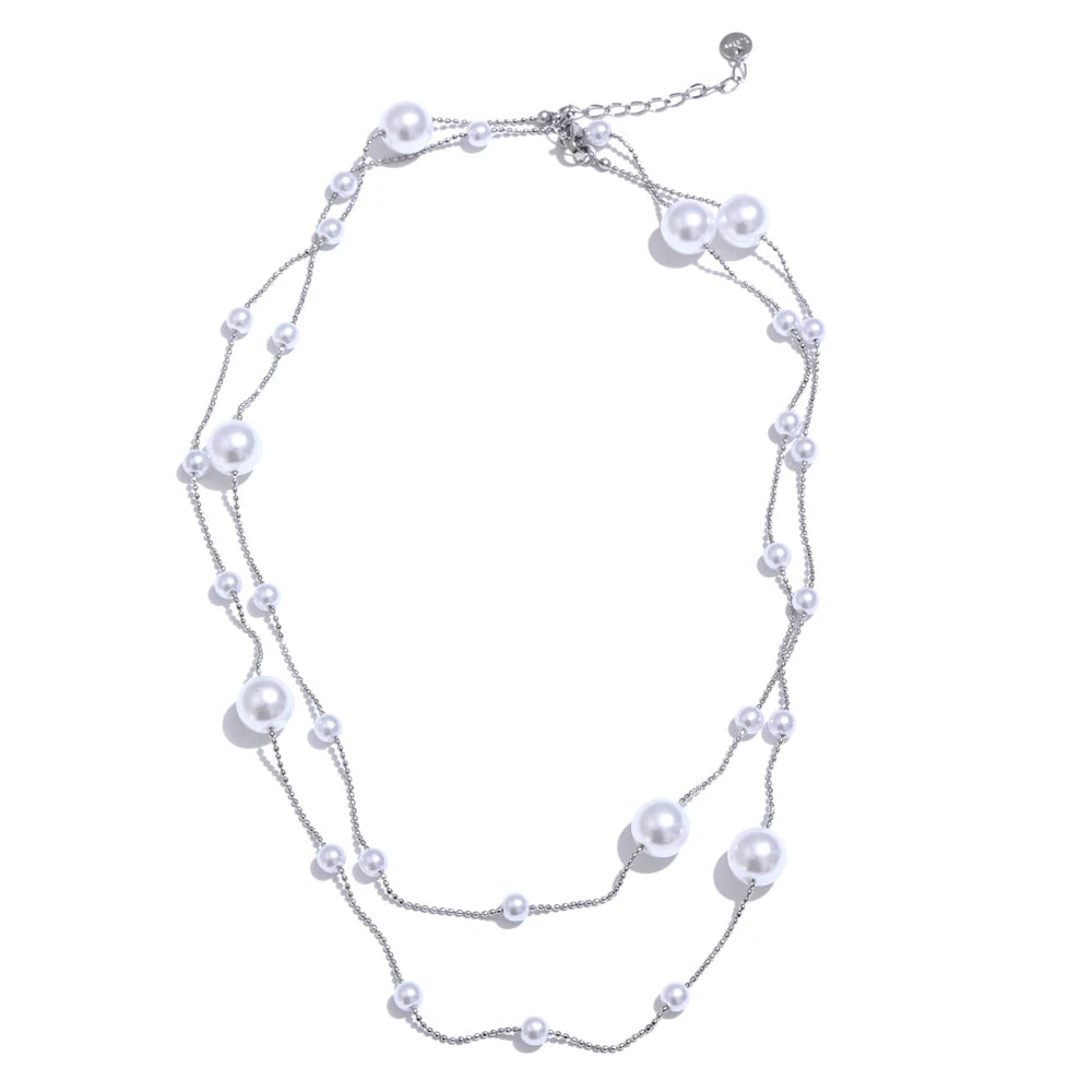 Simulated pearl beads long chain sweater necklace - product image