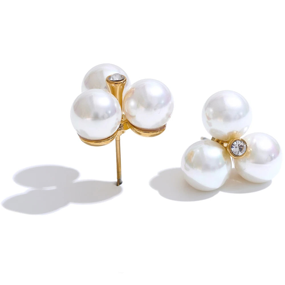 Simulated pearl flower stud earrings daily elegant - product image