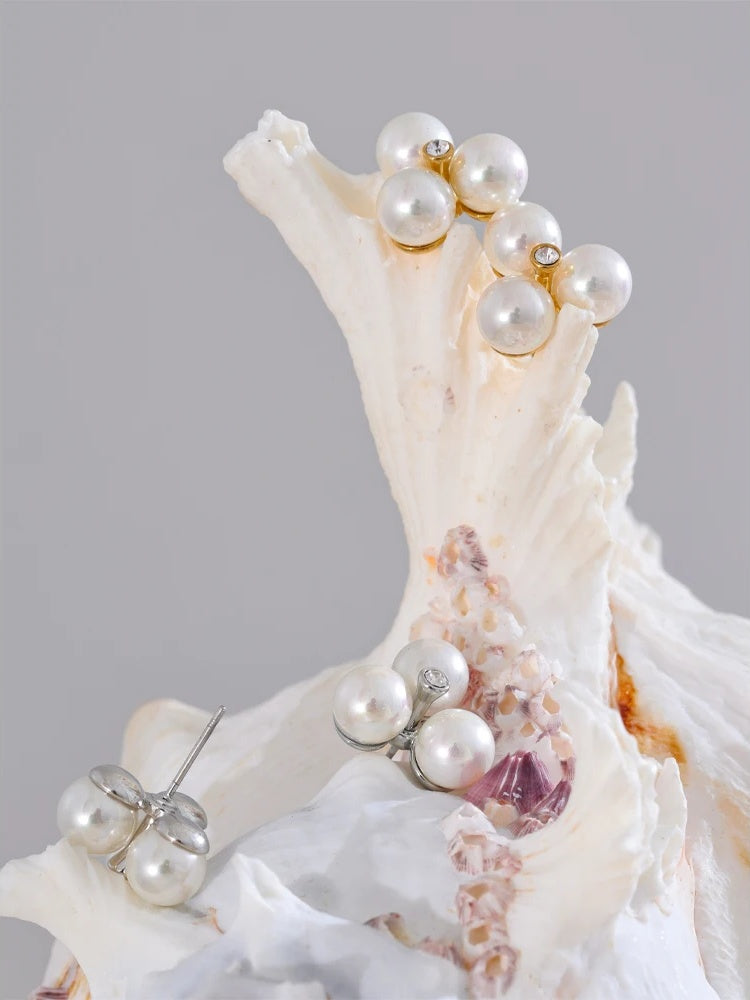 Simulated pearl flower stud earrings daily elegant - product image