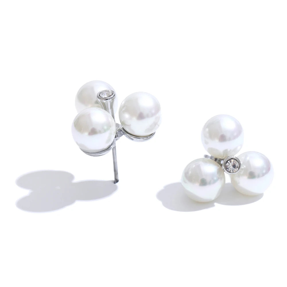 Simulated pearl flower stud earrings daily elegant - product image