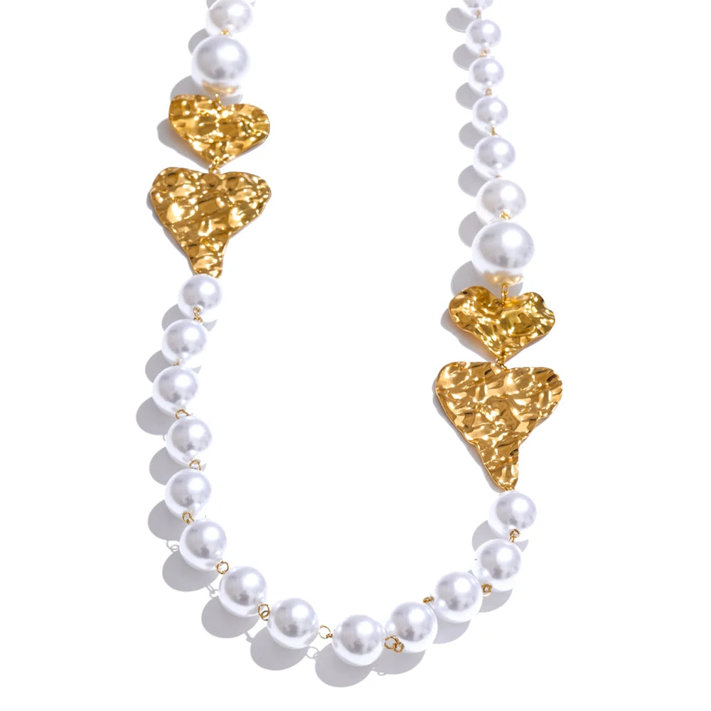 Simulated pearl heart chain sweater necklace - product image