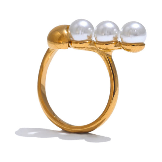 Simulated pearl minimalist fashion stainless steel ring - product image
