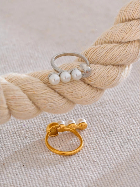 Simulated pearl minimalist fashion stainless steel ring - product image