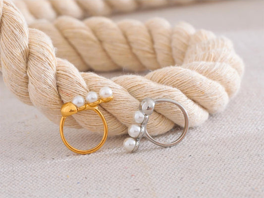 Simulated pearl minimalist fashion stainless steel ring - product image