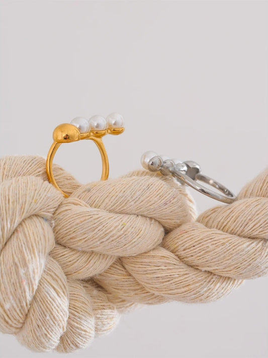 Simulated pearl minimalist fashion stainless steel ring - product image