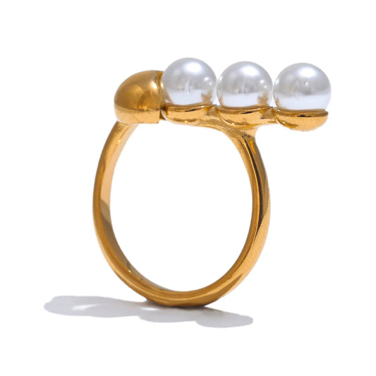 Simulated pearl minimalist fashion stainless steel ring - product image