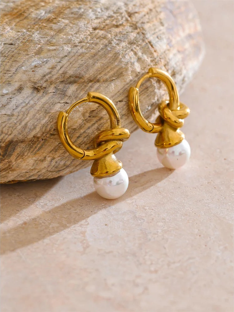 Simulated pearl modern hoop earrings - product image