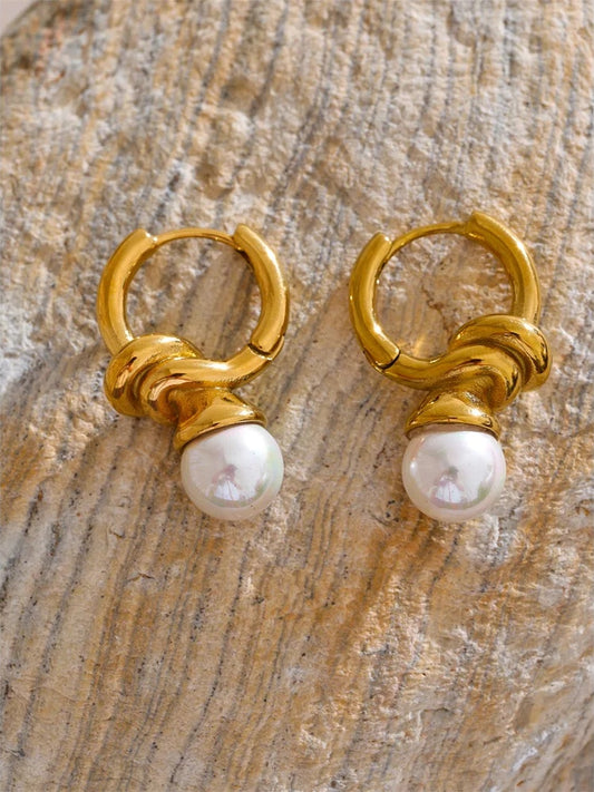 Simulated pearl modern hoop earrings - product image