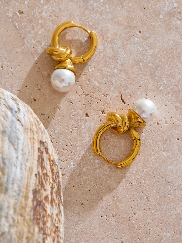 Simulated pearl modern hoop earrings - product image