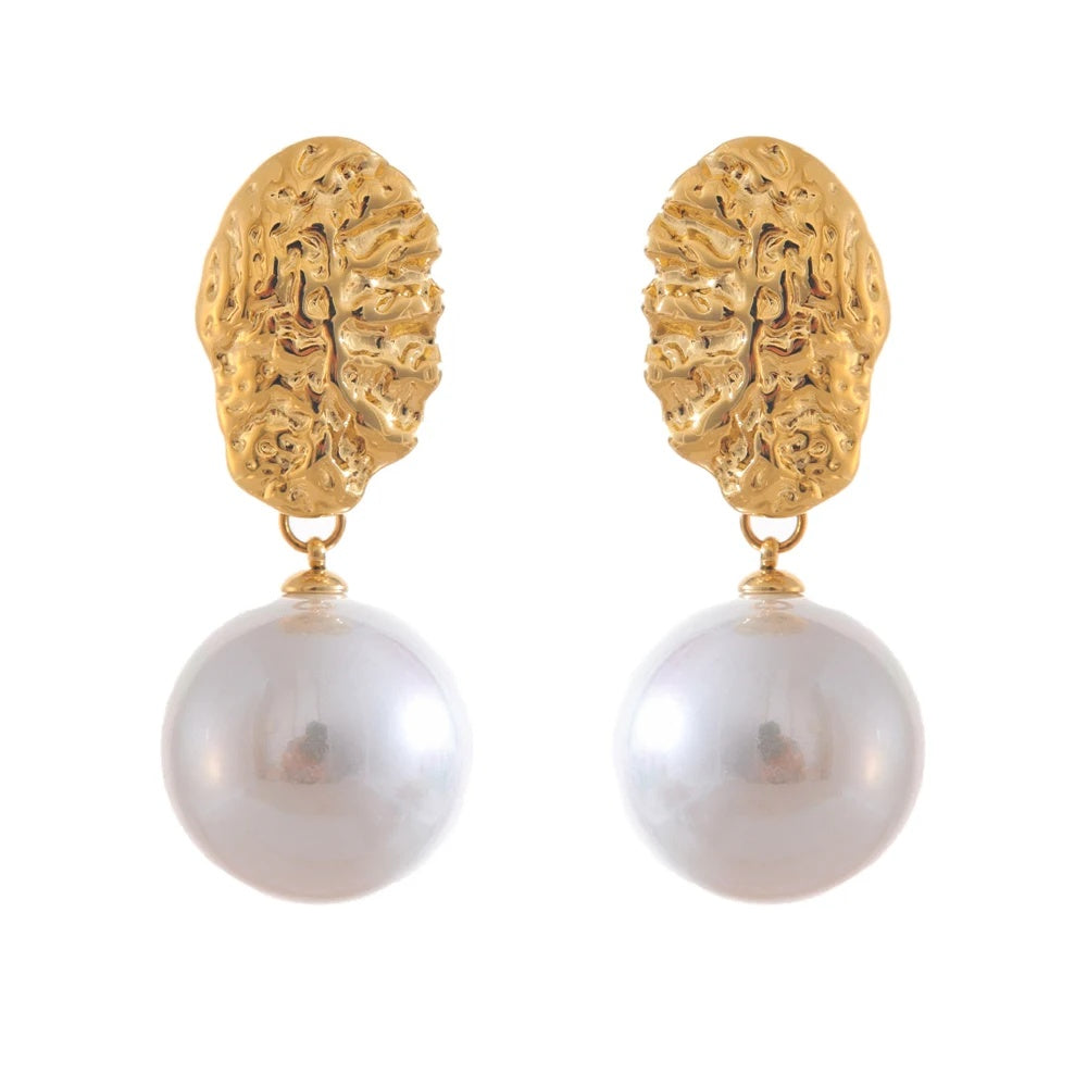 Simulated pearl round abstract drop earrings - product image