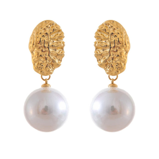 Simulated pearl round abstract drop earrings - product image
