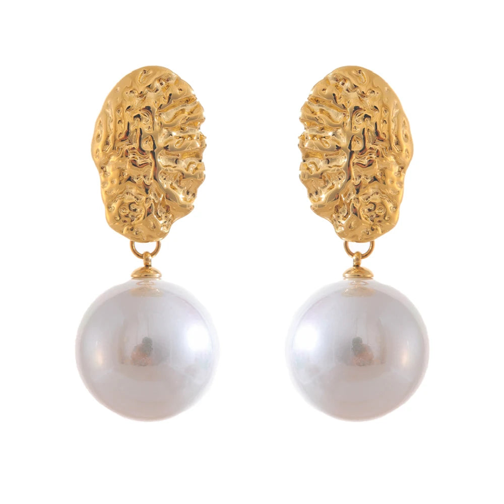 Simulated pearl round abstract drop earrings - product image