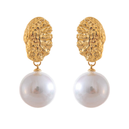 Simulated pearl round abstract drop earrings - product image