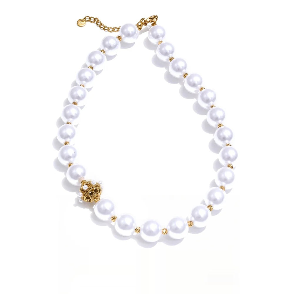 Simulated pearl round beads chain necklace - product image