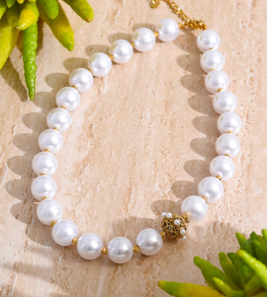 Simulated pearl round beads chain necklace - product image