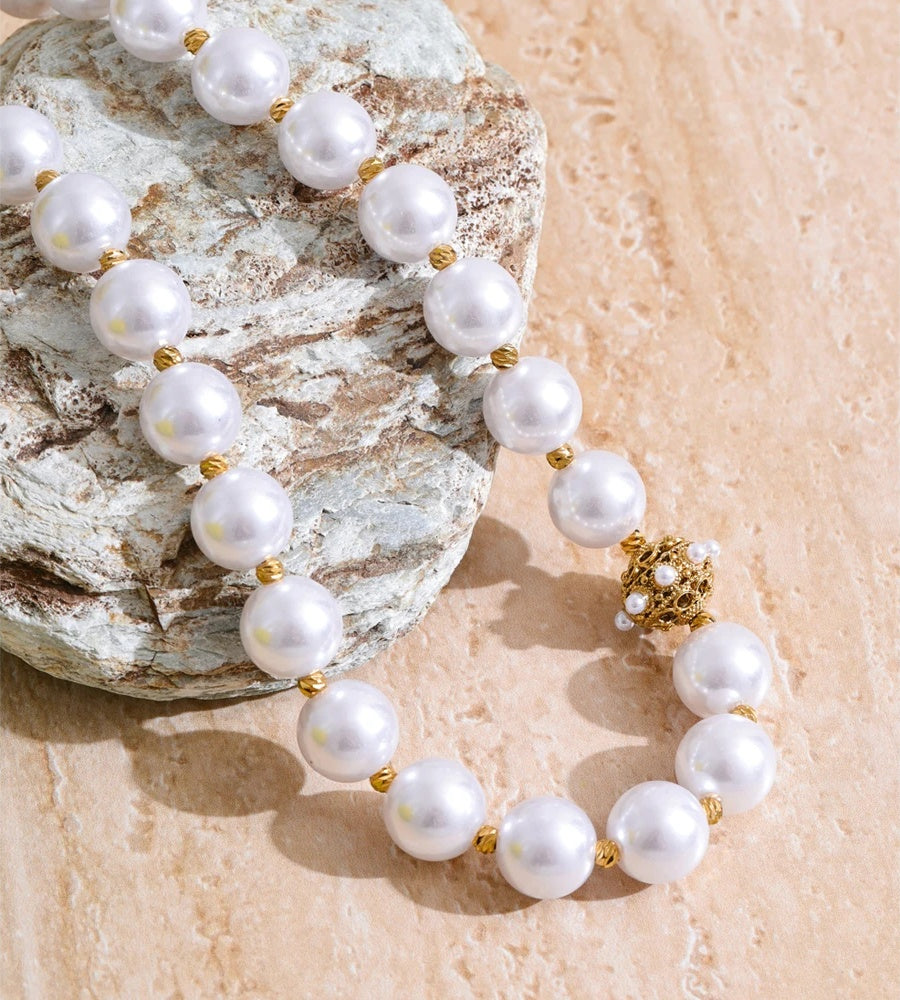 Simulated pearl round beads chain necklace - product image