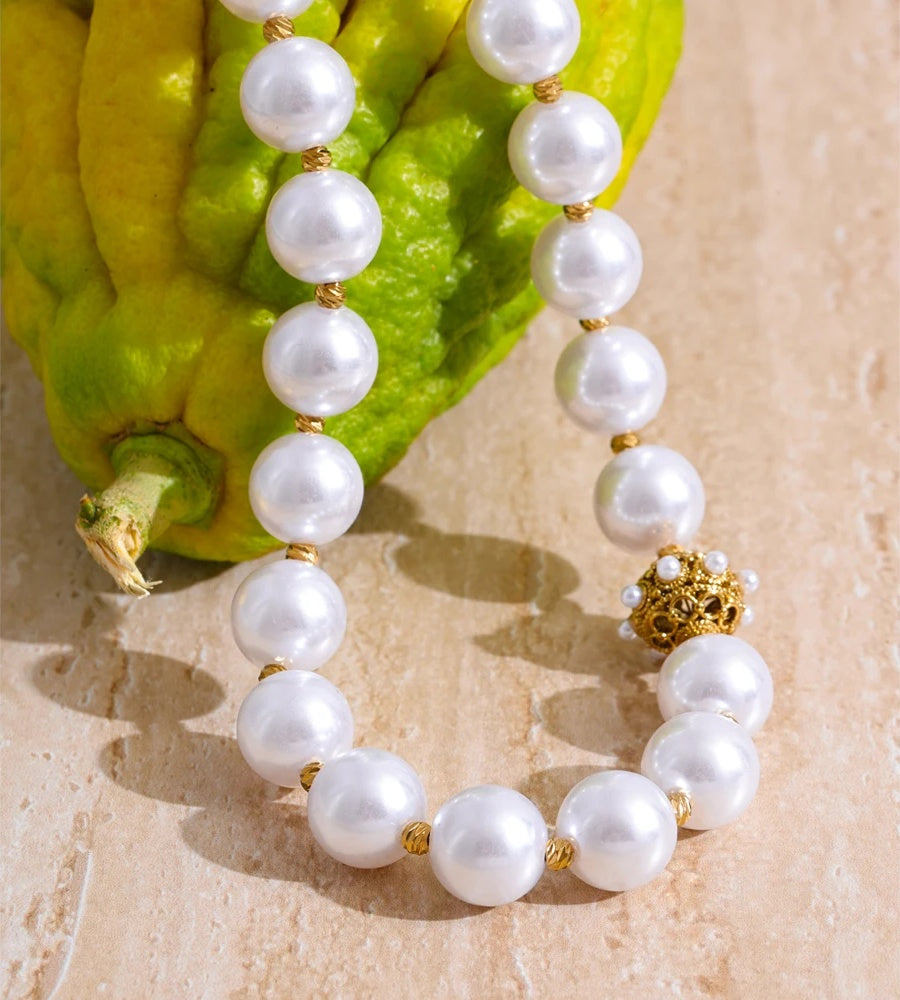 Simulated pearl round beads chain necklace - product image