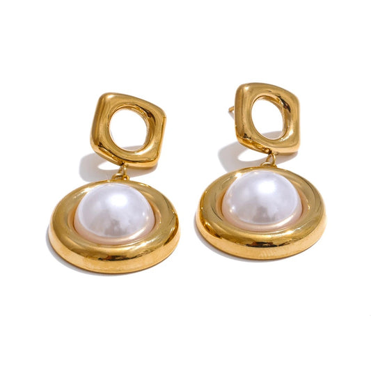 Simulated pearl round drop dangle earrings - product image
