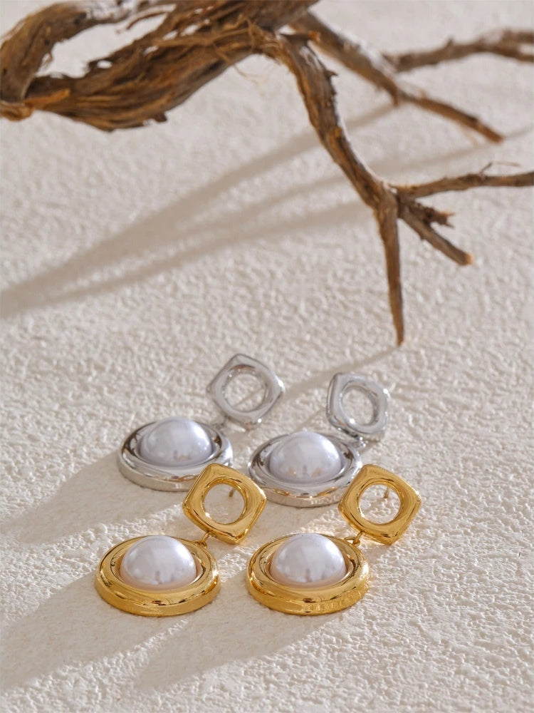 Simulated pearl round drop dangle earrings - product image