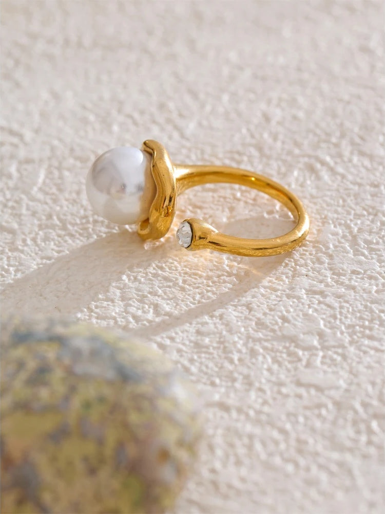 Simulated pearls open contemporary ring - product image