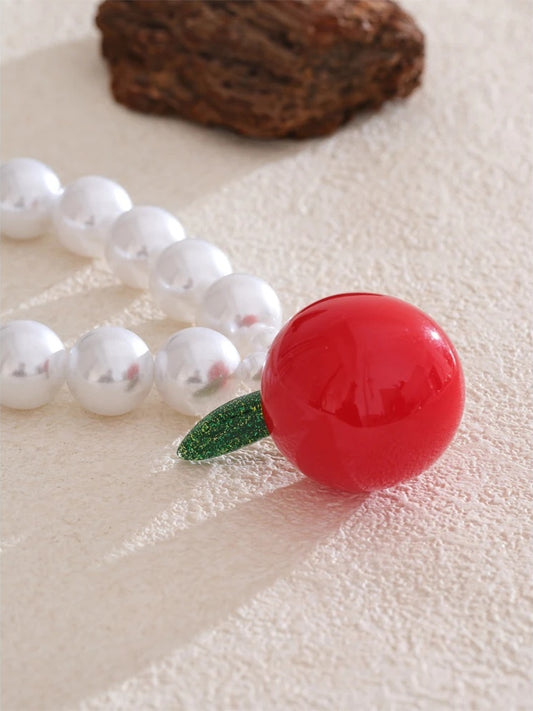 Simulated pearls round beads fruit apple pendant necklace - product image
