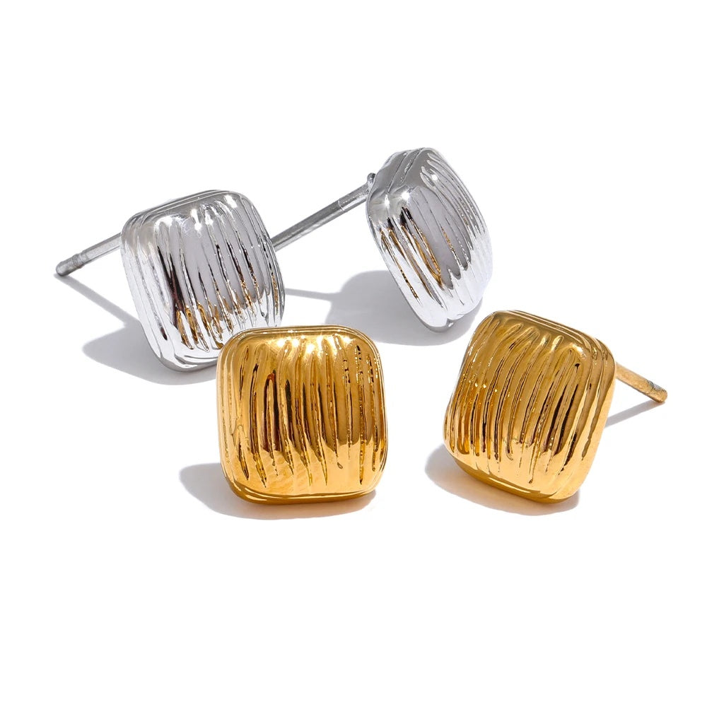 Small square metal stud earrings women - product image