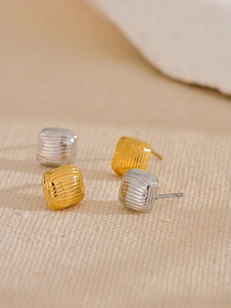 Small square metal stud earrings women - product image